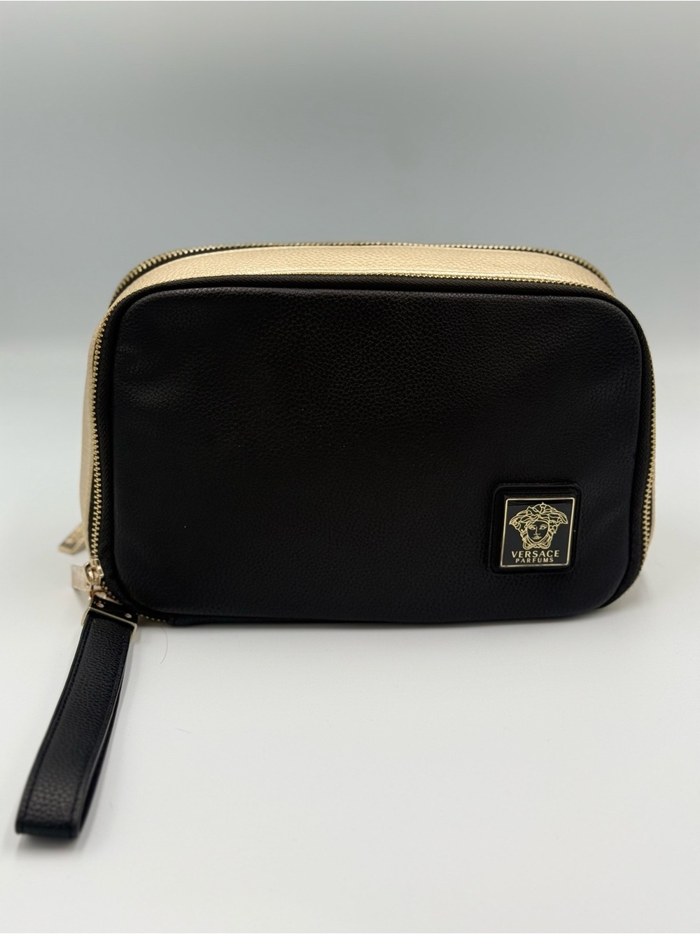 Versace Parfums Black with Gold Trim Travel Makeup bag